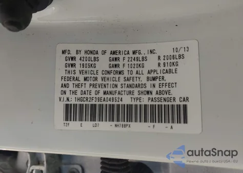 2014 Honda Accord Lx from USA, damaged, VIN 1HGCR2F39EA049524
